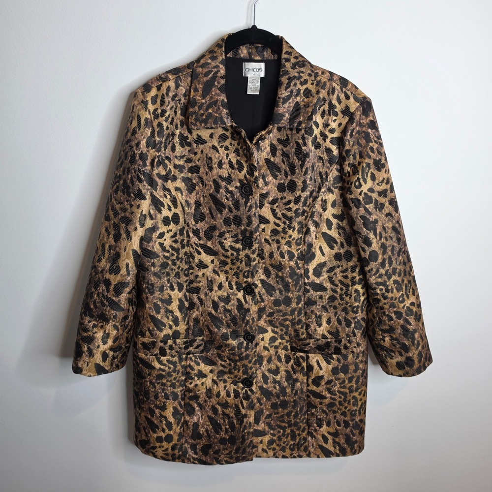 Chico's Metallic Leopard Print Blazer Jacket Womens 2 (Large)
